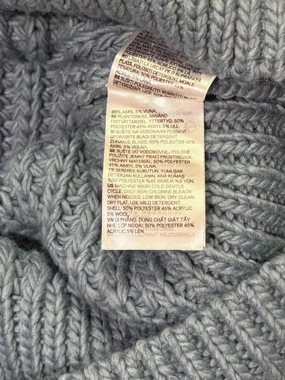 New H&M Powdered Blue Chunky Ribbed Knit Turtleneck Sweater Size M
